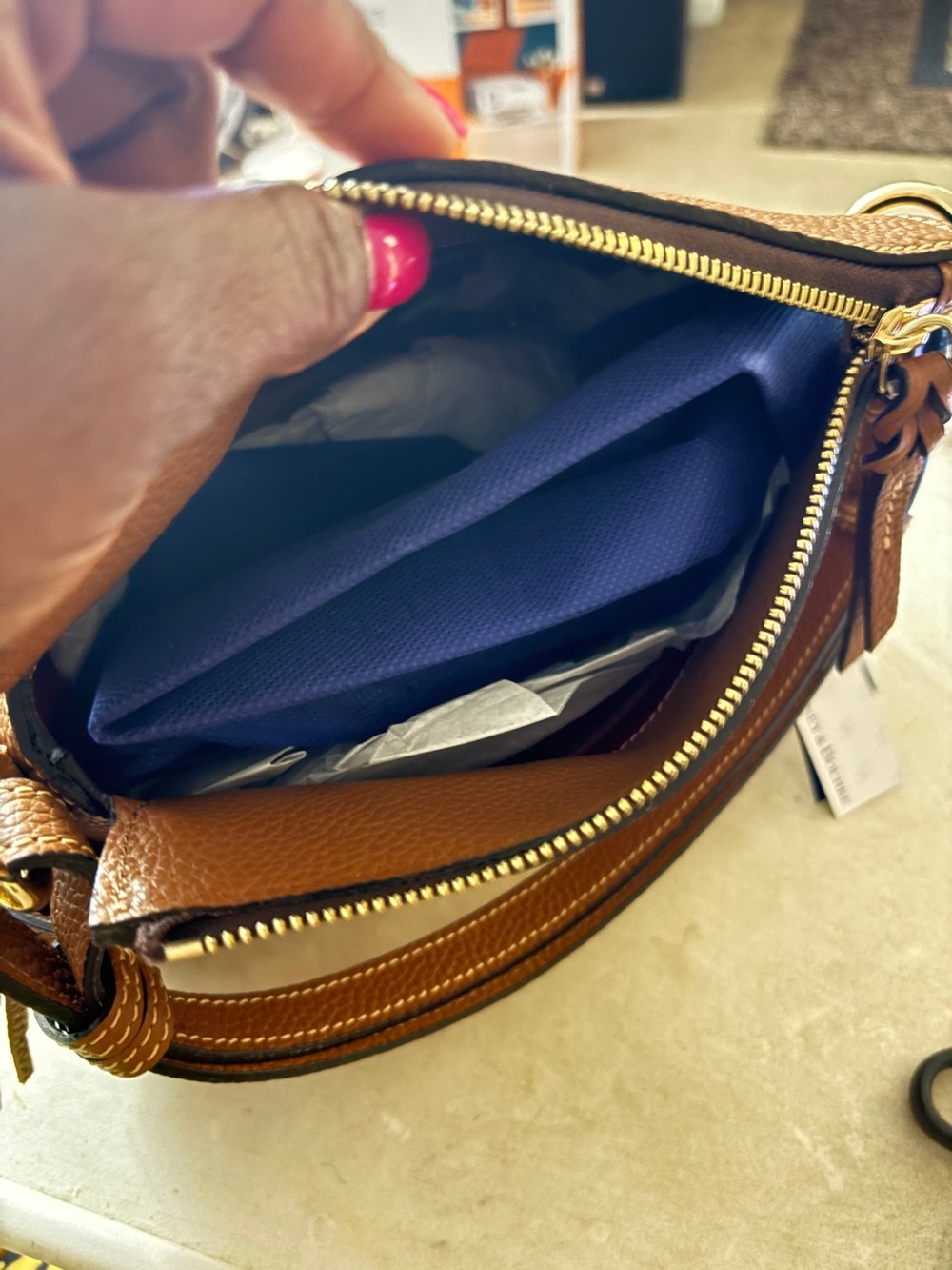 Dooney & Bourke Brown Leather Shoulder Bag with Tassels - Picture 5 of 9
